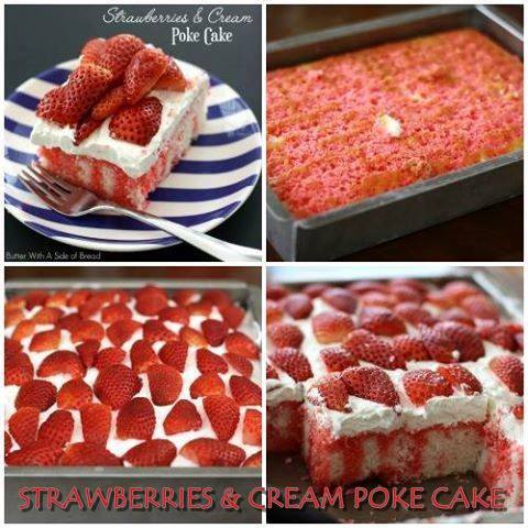 SWEET STRAWBERRIES & CREAM POKE CAKE