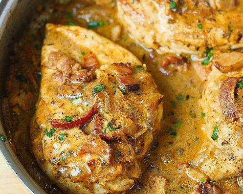 BEST CHICKEN BREAST IN A CREAMY MUSTARD SAUCE WITH BACON
