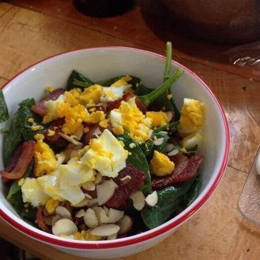SPINACH SALAD WITH WARM BACON DRESSING